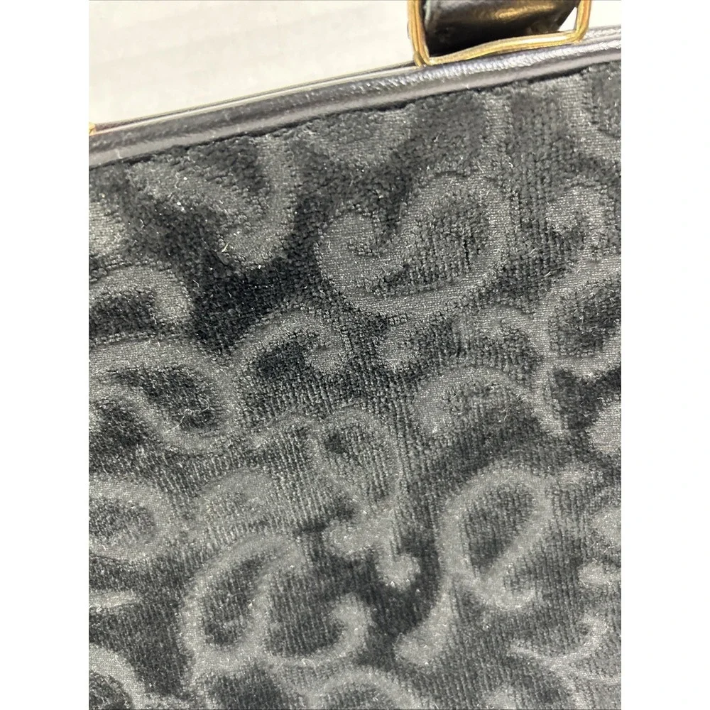 Vintage Black‎ Flocked Velvet Scroll Clutch Purse With Handle 11 1/2 X 8